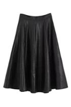 Romwe Pleated Sheer Black Pu Midi Skirt