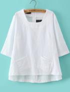 Romwe Square Neck Dip Hem With Pockets White Top