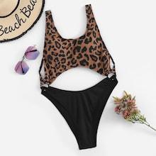 Romwe Random Leopard Cut-out Swimsuit