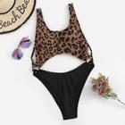 Romwe Random Leopard Cut-out Swimsuit