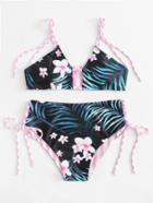 Romwe Lace Up Tropical Bikini Set