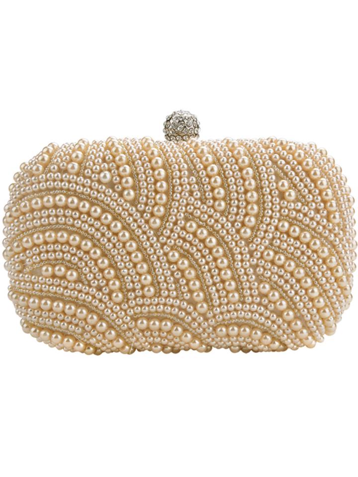 Romwe Khaki Bead Clutch Bag