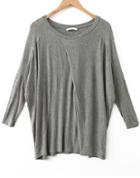 Romwe Round Neck Loose Pleated Grey T-shirt
