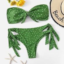 Romwe Plus Polka Dot Self Tie Bikini Set