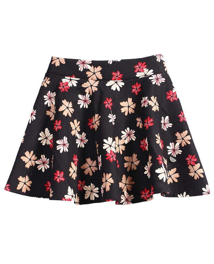 Romwe Floral Print Flare Mini Skirt
