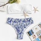 Romwe Bandeau Top With Tropical Print Bikini