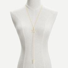 Romwe Bar & Star Pendant Chain Necklace With Faux Pearl