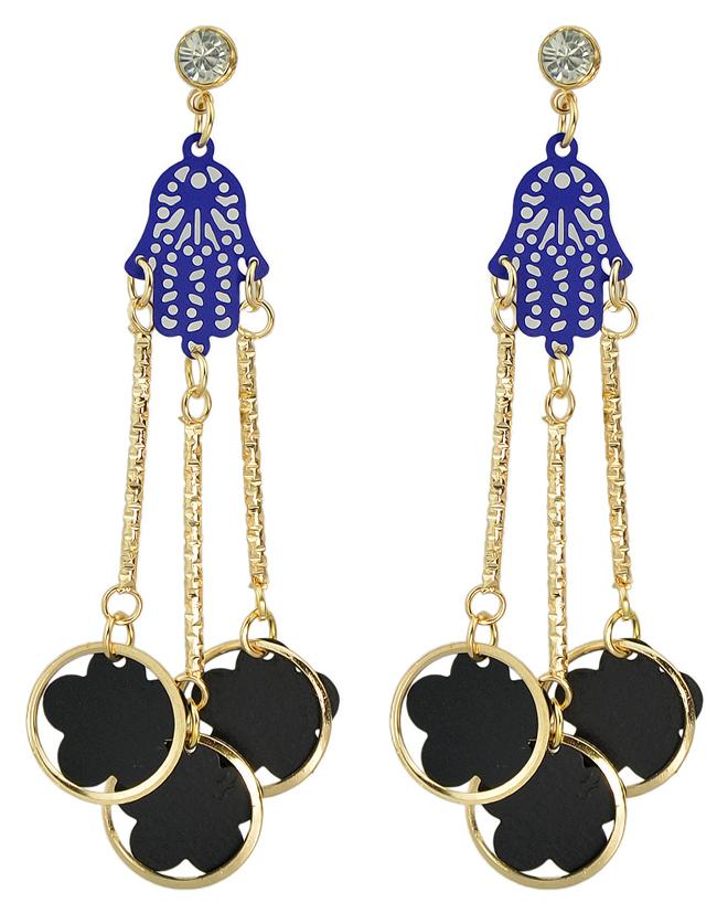 Romwe Black Enamel Flower Hanging Long Earrings Jewelry Fashion