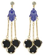 Romwe Black Enamel Flower Hanging Long Earrings Jewelry Fashion