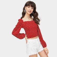 Romwe Polka Dot Square Neck Crop Blouse