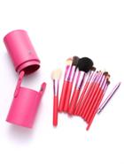 Romwe Watermelon Red Makeup Brush Set With Brush Barrel 12pcs