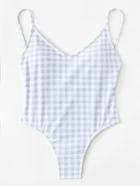 Romwe Gingham Ruched Swimsuit