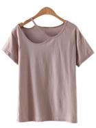 Romwe Brown Cold Shoulder Cut Out Short Sleeve T-shirt