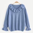 Romwe Solid Ruffle Trim Jumper