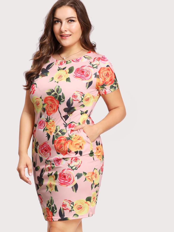 Romwe Rose Print Dress