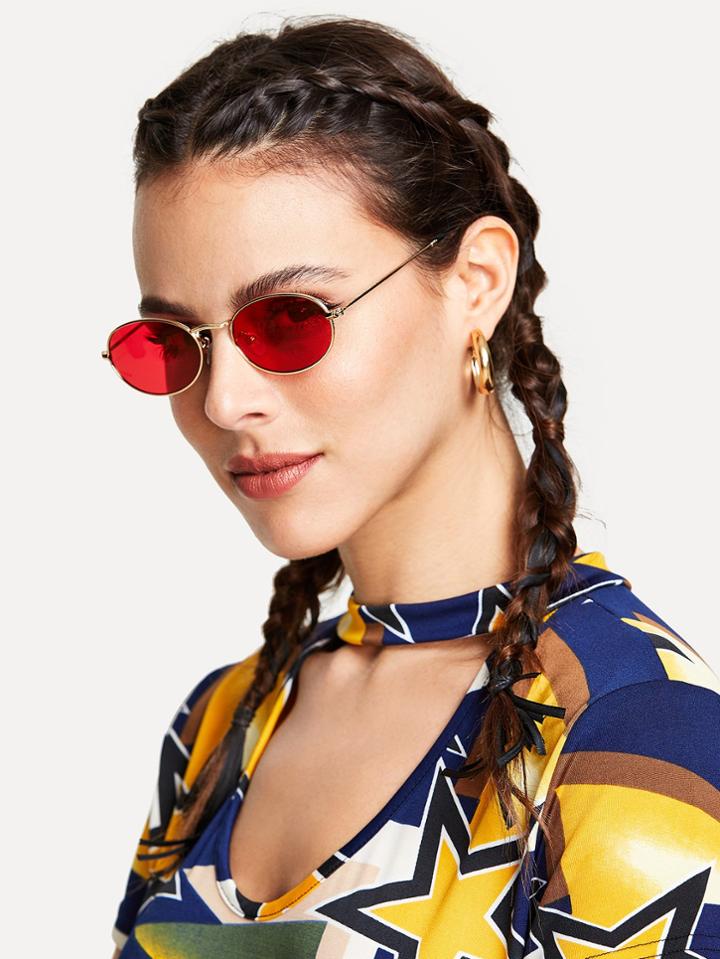 Romwe Tinted Oval Sunglasses