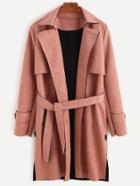 Romwe Pink Slit Side Trench Coat With Belt