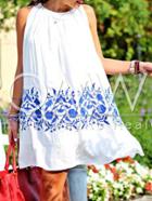 Romwe White Sleeveless Vintage Print Dress