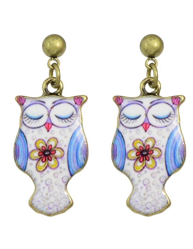 Romwe White Owl Animal Dangle Earrings