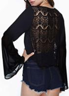 Romwe Bell Sleeve Lace Hollow Top