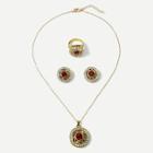 Romwe Rhinestone Necklace & Earrings & Ring Set