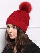 Romwe Cable Knit Pom Maroon Hat