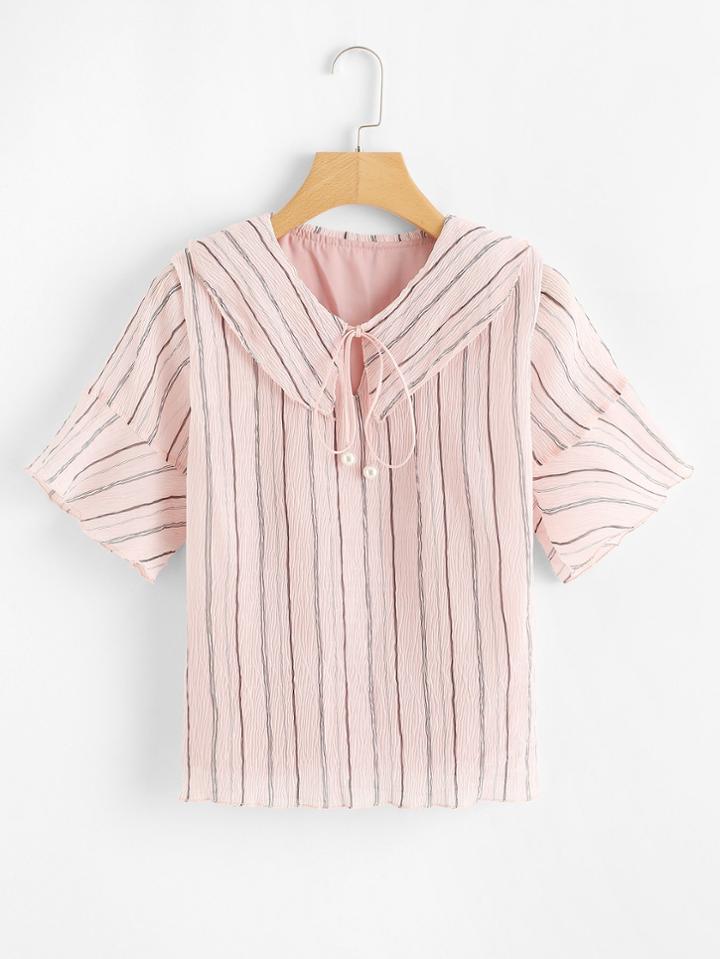 Romwe Tie Neck Stripe Shirt