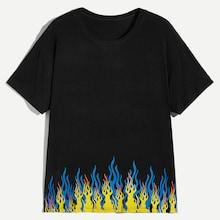 Romwe 1plus1 Guys Fire Print Tee