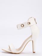 Romwe Strappy Metal Eyelet Ankle Cuff Sandals - White