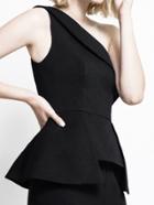 Romwe One-shoulder Peplum Hem Black Top