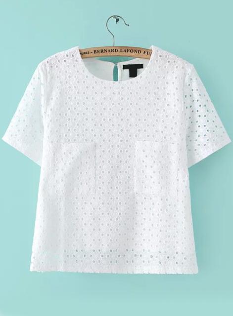 Romwe With Pocket Lace Hollow Top