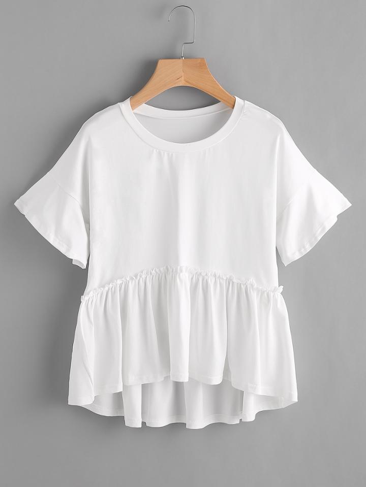 Romwe Frill Trim Dip Hem Smock Tee