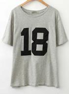 Romwe Grey Short Sleeve 18 Print T-shirt