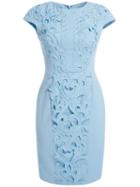 Romwe Blue Round Neck Cap Sleeve Embroidered Hollow Dress