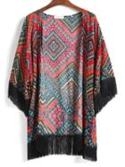 Romwe With Tassel Geometric Print Top