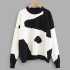 Romwe Drop Shoulder Cow Pattern Sweater