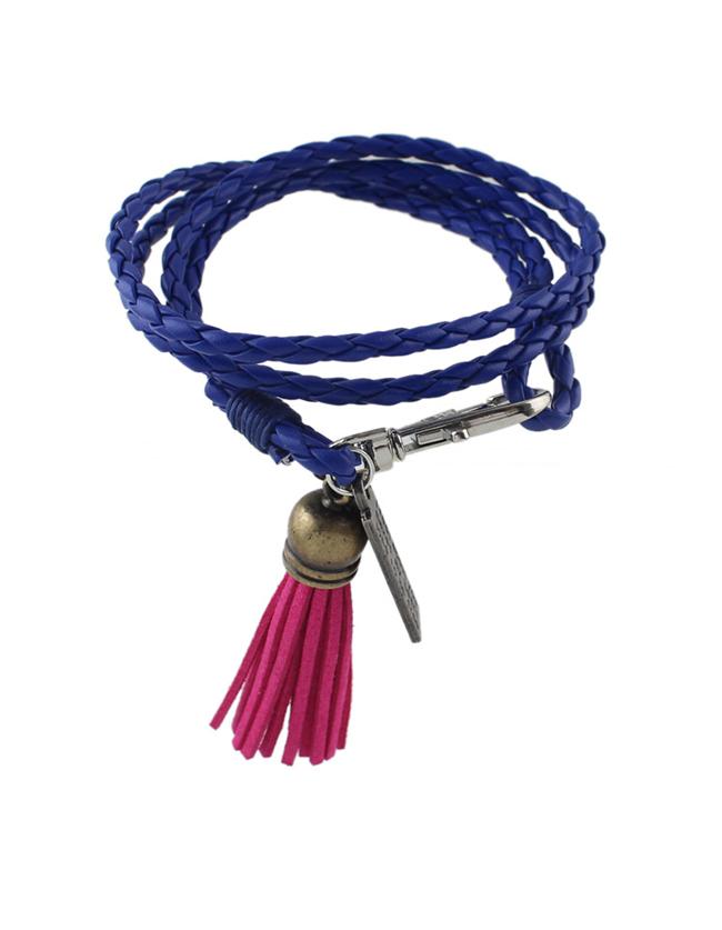 Romwe Blue Pu Wrap Bracelet With Tassel