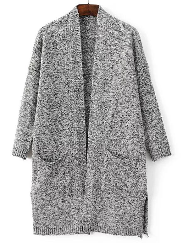 Romwe Grey Split Side Pocket Cardigan