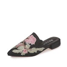 Romwe Floral Embroidered Pointed Toe Mules