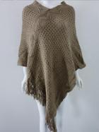 Romwe V Neck Tassel Khaki Poncho