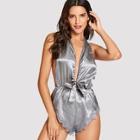 Romwe Deep V Contrast Lace Romper