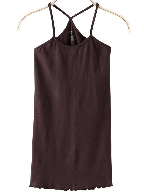 Romwe Spaghetti Strap Fungus Hem Coffee Cami Top