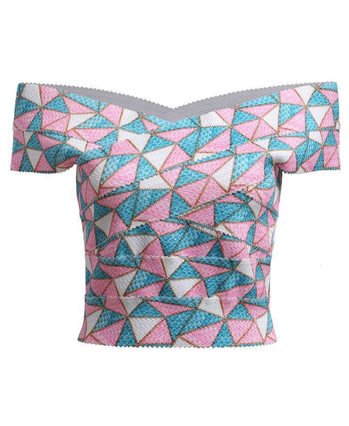 Romwe Off-shoulder Geometric Print Top