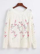Romwe Raglan Sleeve Embroidery Sweater