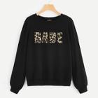 Romwe Leopard Letter Print Pullover