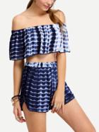 Romwe Off-the-shoulder Crop Top With Shorts