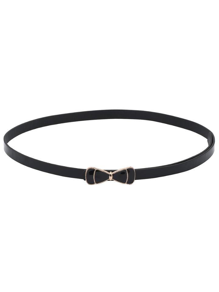 Romwe Black Bow Buckle Skinny Belt