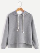 Romwe Heather Grey Dip Hem Drawstring Hooded Sweatshirt