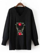 Romwe Flower Embroidery Jumper Sweater
