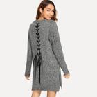 Romwe Lace Up Back Split Jumper